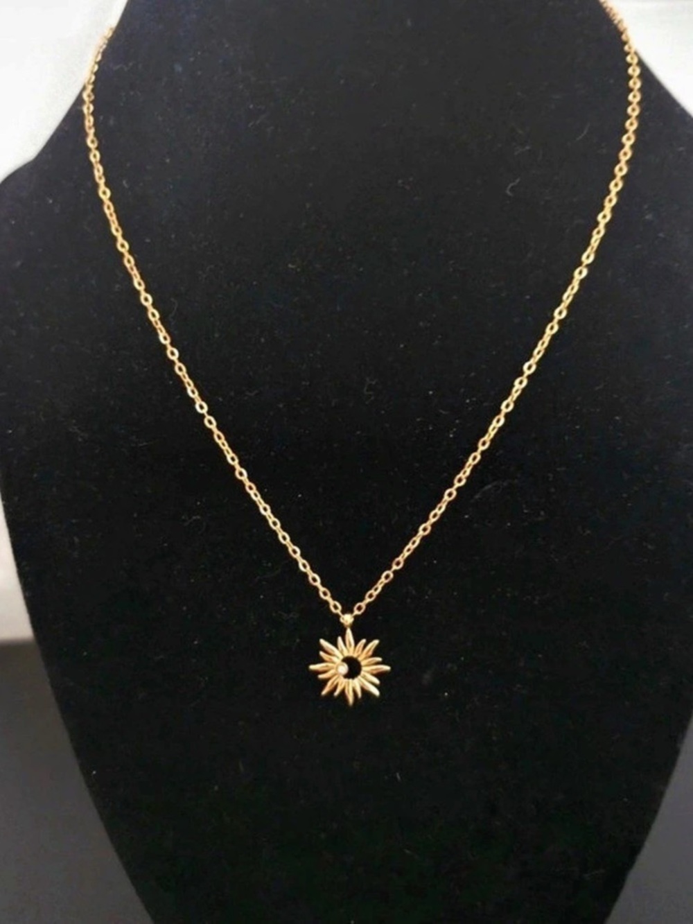 18K Gold Plated Stainless Steel Sunburst Celestial Pendant Necklace